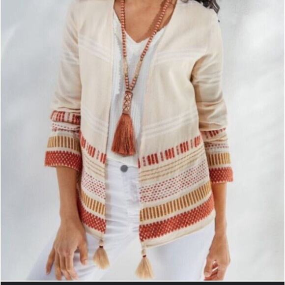 Soft Surroundings Cardigan Women’s Large Juliet Woven Tassel Topper lightweight - Picture 1 of 7